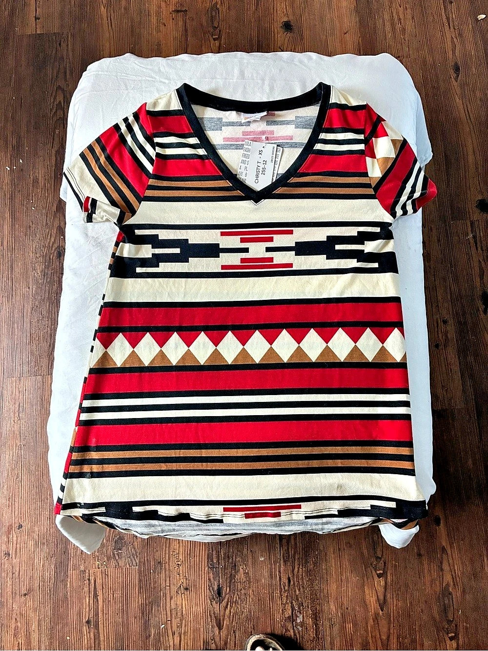 Lularoe Christy Striped Short Sleeve Top Red & Black XS